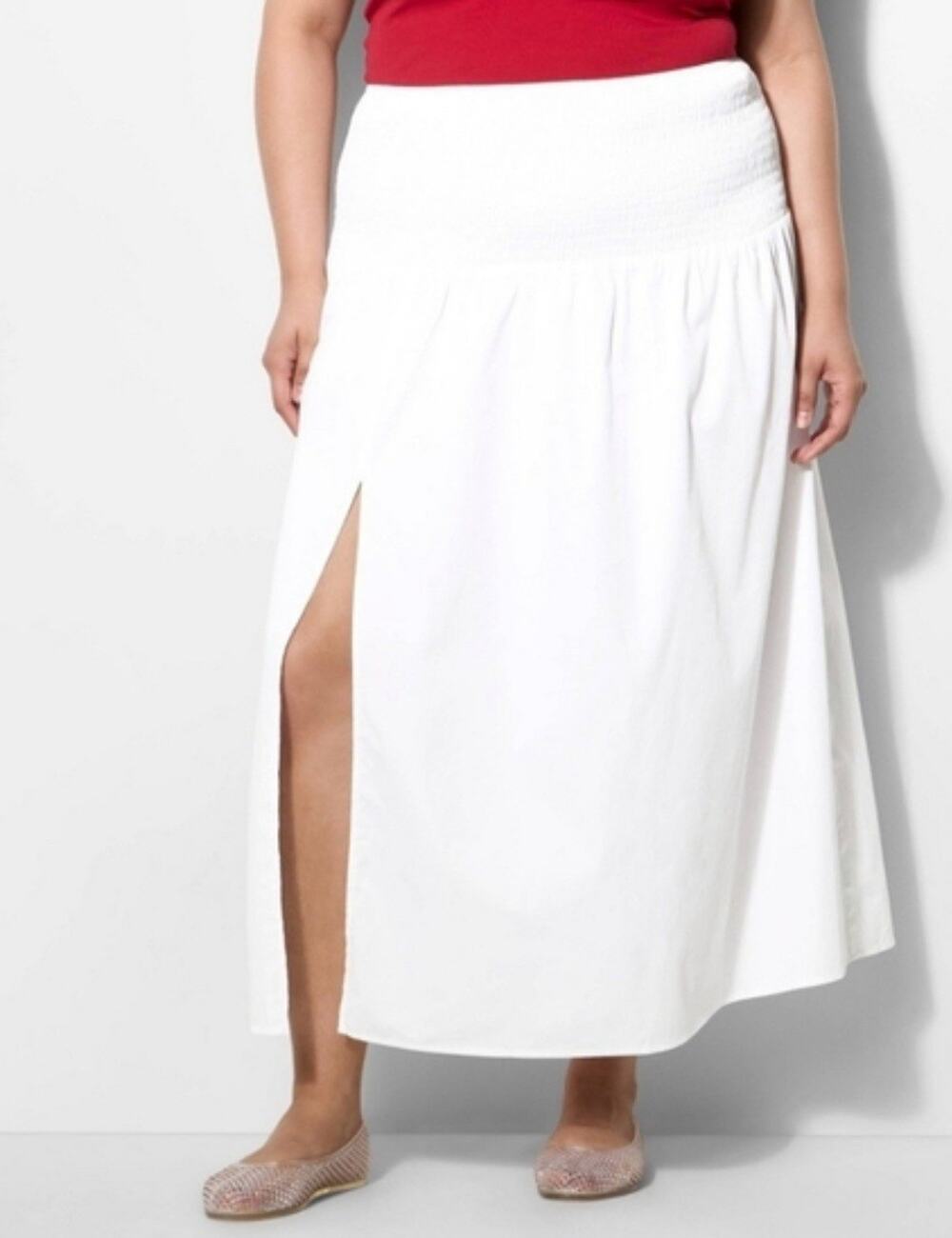 Wild Fable NWT White Maxi Skirt XXL Smocked Waist Front Slit Plus Size Cotton